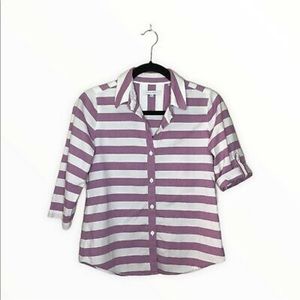Foxcroft purple & white cotton striped collared shirt with roll up sleeves 4 P